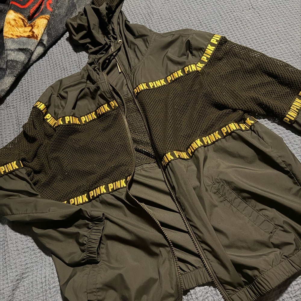 PINK Victoria's Secret Black Windbreaker Jacket with Mesh Hood